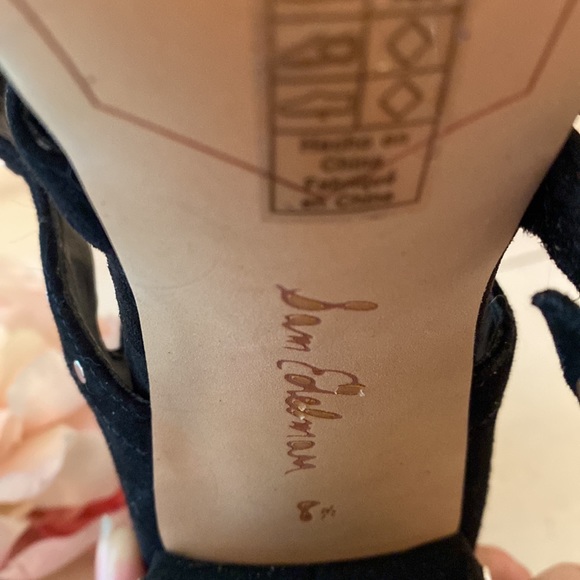 SAM EDELMAN Black Studded Leather Suede YORK Heels Sandals Gorgeous Size 8.5 - Picture 8 of 9